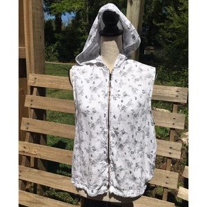 Floral, Sleeveless, 100% Linen Zip Up Hoodie Small